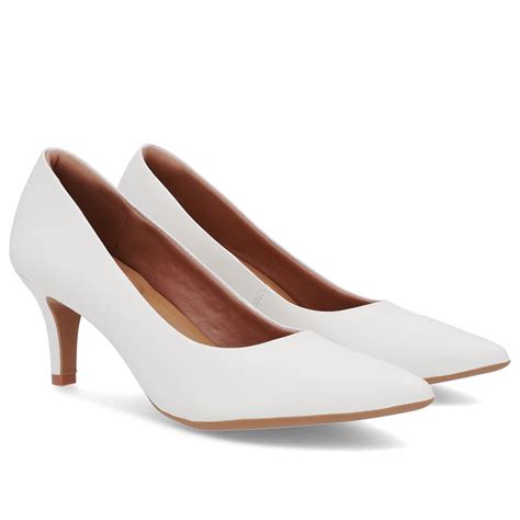 Scarpin Branco Salto Médio - Scarpin Salto Médio Couro Branco Bico Fino Branco