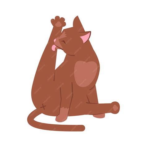 Premium Vector | Cat licking leg semi flat illustration