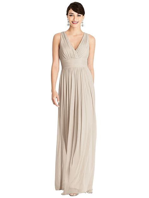 Shirred Wrap Bodice Twist Back Maxi Bridesmaid Dress In Nude Gray | The
