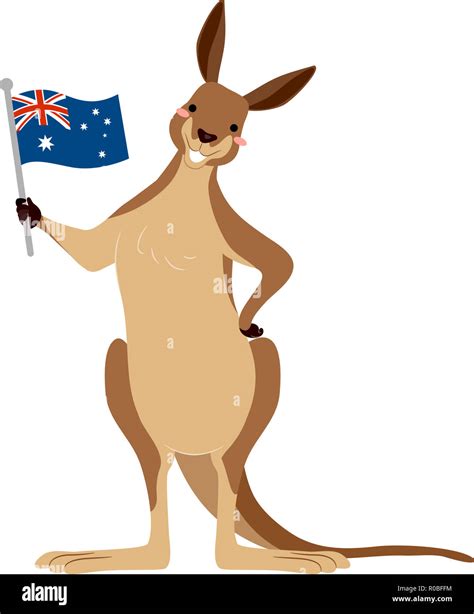 Illustration of a Kangaroo Mascot Holding a Flag of Australia Stock ...