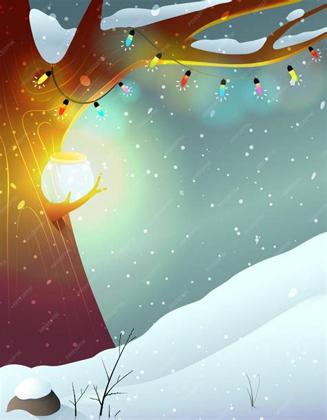 Cenário mágico de conto de fadas da floresta da noite de inverno