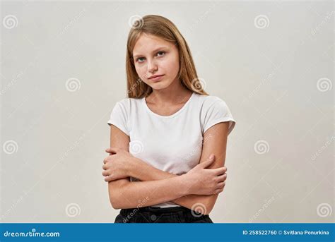 Front of Confident Teenage Girl with Crossed Arms Stock Photo - Image ...