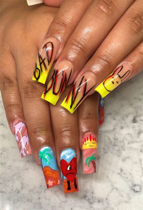 Bad Bunny nails in 2022 | Bunny nails, Manicure and pedicure, Manicure