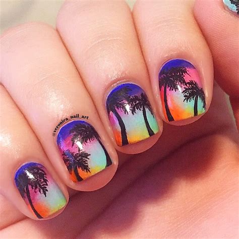 Colorful sunset palm tree nail art | Palm tree nails, Tree nails, Palm