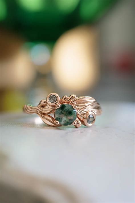 Rutile moss agate gold ring, salt and pepper stone ring / Olivia | Eden