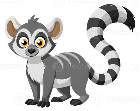 Cartoon Lemur Isolated on Transparent Background - Cute and Exotic