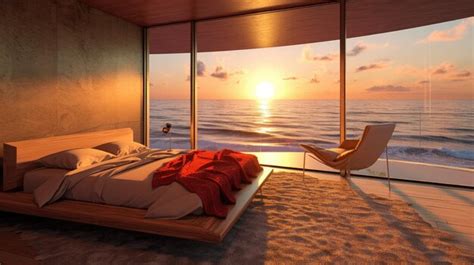 Modern bedroom near beach hd 8k wallpaper background stock photographic