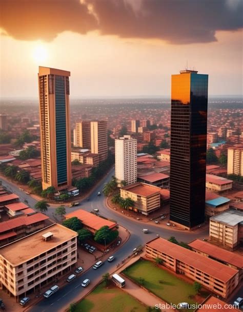 Kampala City Skyline in 2072: Golden Hour Drone Shot | Stable Diffusion ...