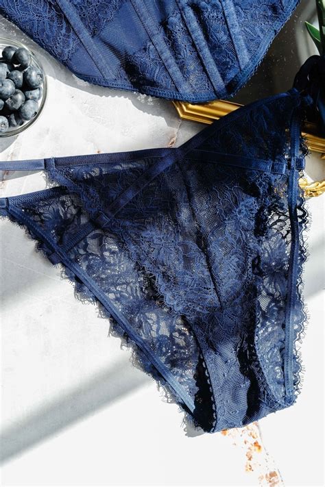 Lacy Side Tie Panty - Navy | Mentionables