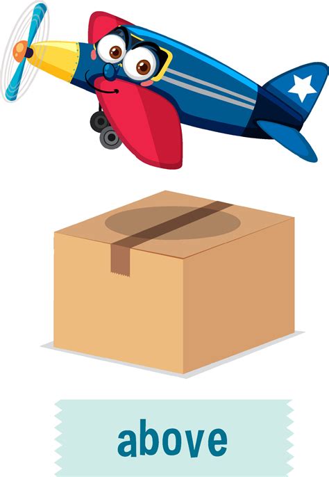 Preposition wordcard with airplane above box 6154317 Vector Art at Vecteezy