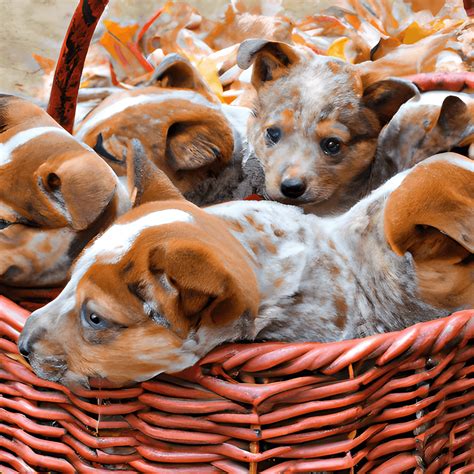 Basket of Cute Red Heeler Puppies · Creative Fabrica