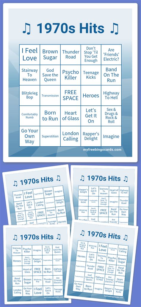 1970s music hits bingo