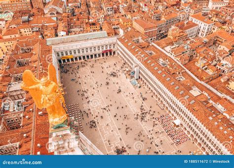 Aerial View of Piazza San Marco with the Golden Angel Statue Above the ...