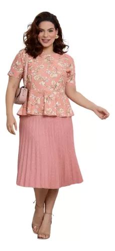 Conjunto De Saia E Blusa Para Senhoras Idosas - Blusa Saia Midi Social Conjunto Roupa De Festa Para Senhoras | Frete grátis