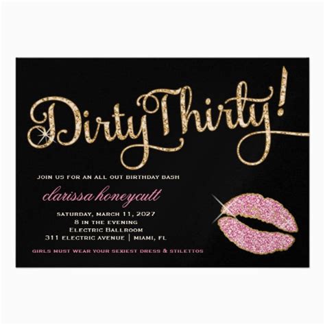 Dirty 30 Birthday Invitation Templates Personalized Dirty Thirty ...