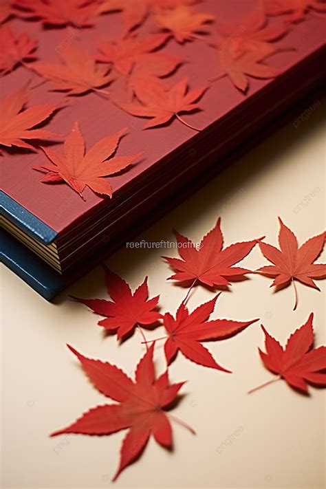 A Book With Red Leaves Around It Background Wallpaper Image For Free ...