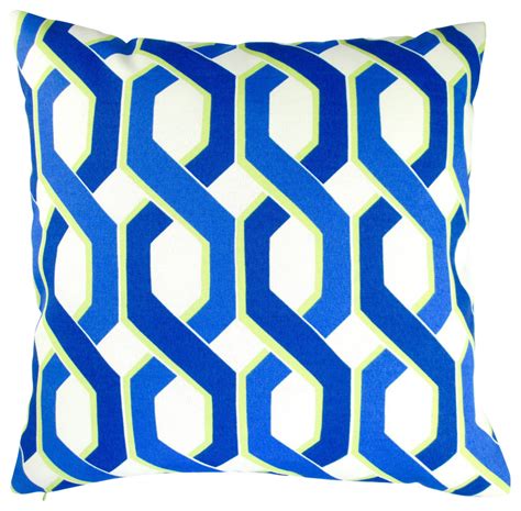 Outdoor Geometric Throw Pillows, Set of 2, Blue and Green, 18 ...