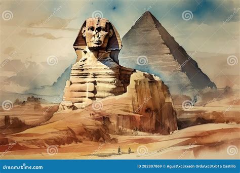 Watercolor Painting of the Great Sphinx, Giza in Egypt. Stock ...