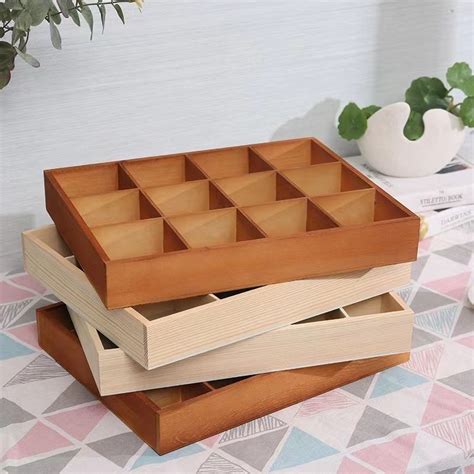 wooden grid multi grid storage box desktop multi grid wooden box square