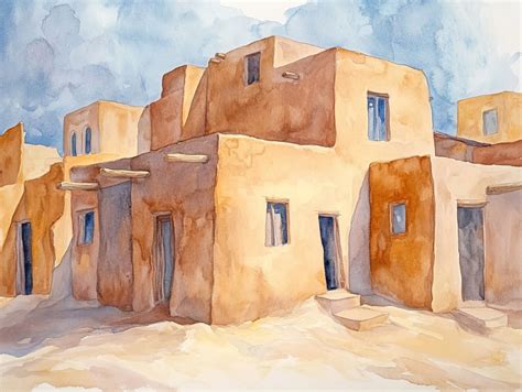 Adobe Architecture Watercolor Art Free Stock Photo - Public Domain Pictures