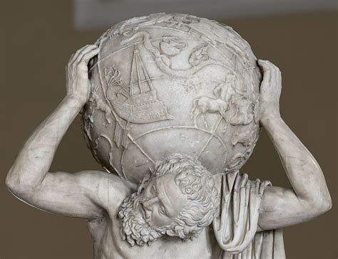 Statue of Atlas holding the celestial sphere (Farnese Atlas): a close ...