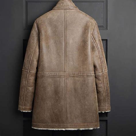 mens shearling jacket coat mens long coat mens winter warm jacket