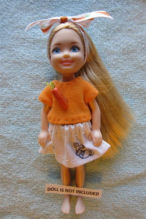 Barbie Chelsea Clothes Outfit Orange Top, White Skirt, Hairband Peter Rabbit Theme Hand-sewn NO ...