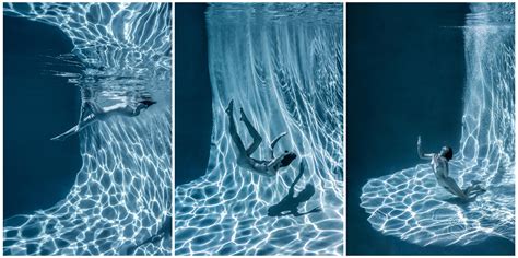 Alex Sher - Marble Cave (blue triptych) - underwater nude photograph