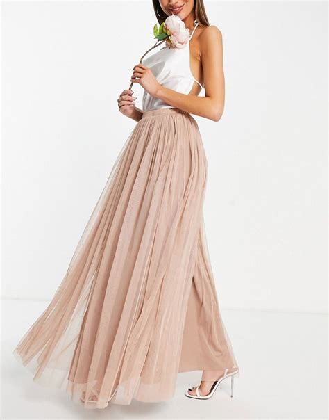 beauut lange rok van tule  mink roze asos tulle maxi skirt