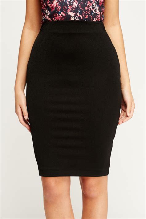 Ribbed Pencil Skirt Black Black 91A