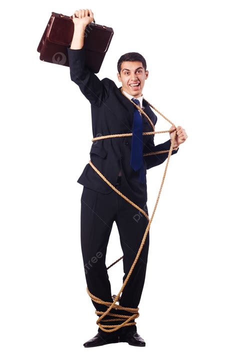 Businessman Tied Up With Rope On White Male, Prisoner, Work