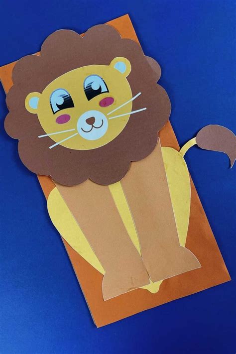lion paper bag puppet craft  kids  printable template draw