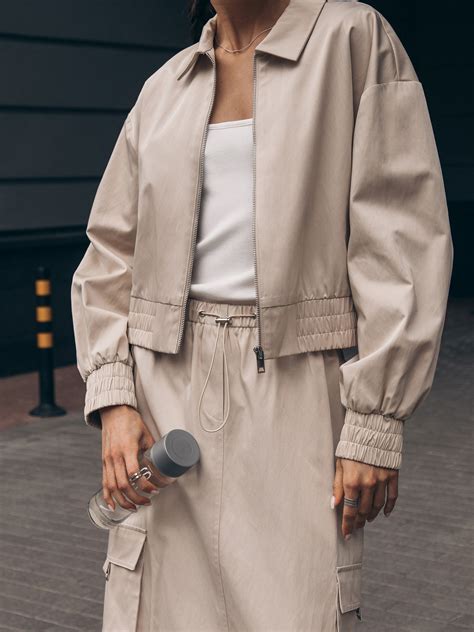 Cropped bomber with turned-down collar :: LICHI - Online fashion store