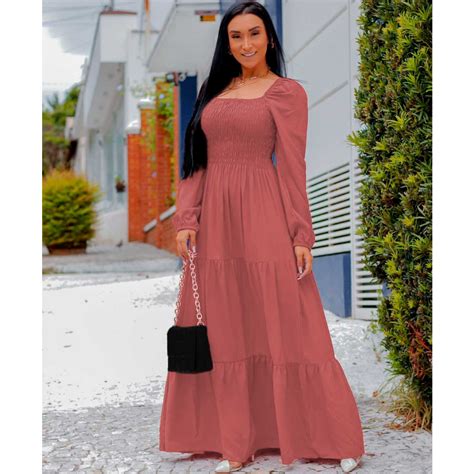 Shopee Vestido Manga Longa