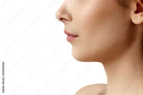 close  cropped profile image  female face part chin lips  nose