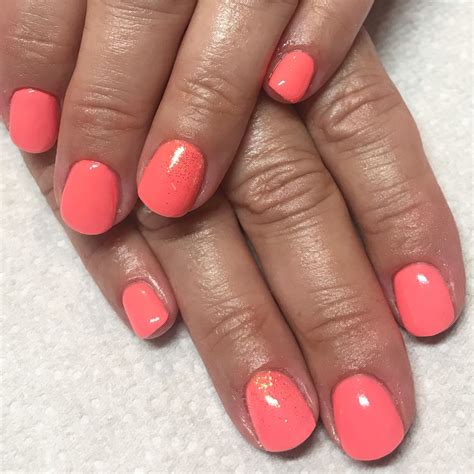 Coral nails. Summer nails. Gel nails. Glitter nails. Russian manicure