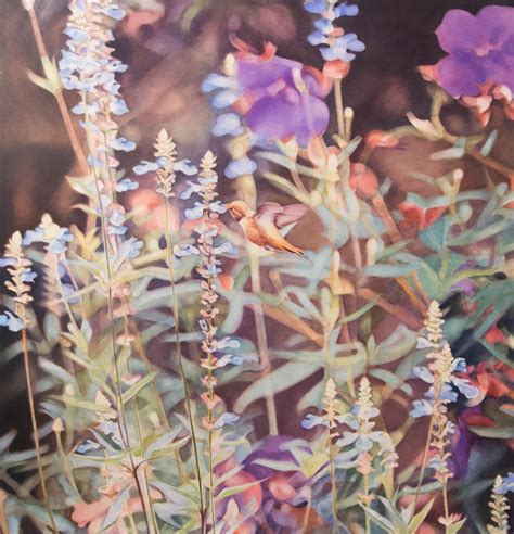 Diane Andrews Hall - Hummingbird in Salvia Garden For Sale at 1stDibs