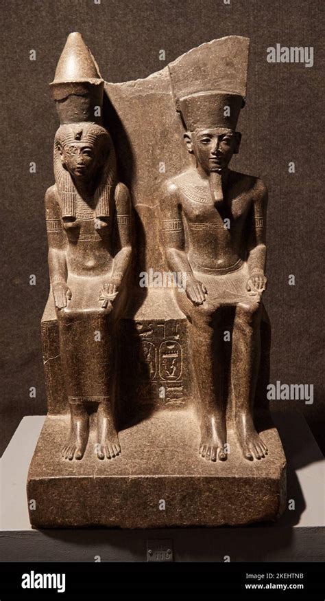 statue  amun  mut  karnak stock photo alamy