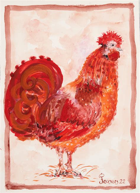 “Red Rooster” Original Artwork by Jacques Pepin