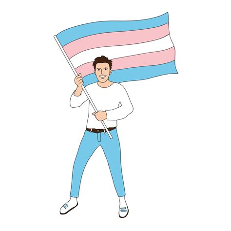 Pride trans person holding transgender flag. Happy LGBT activist