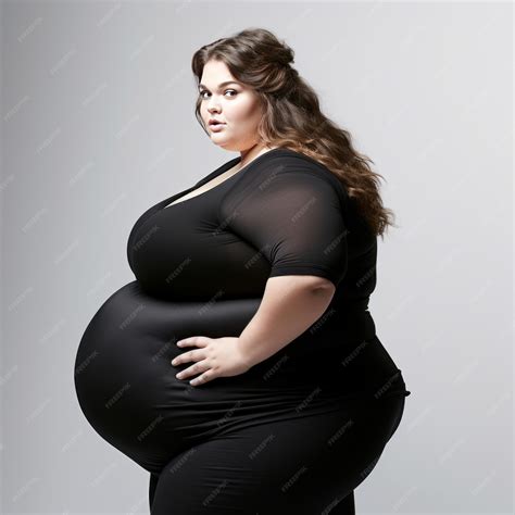 Portrait of beautiful plus size woman with big belly studio shot