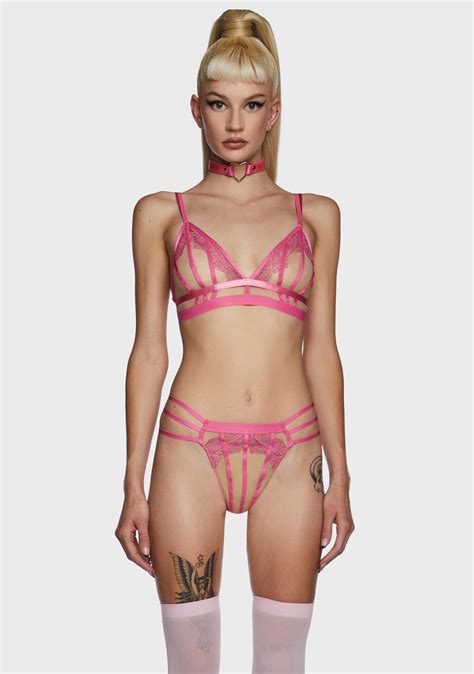 Wolf & Whistle Sheer Lace Trim Triangle Bra - Pink – Dolls Kill