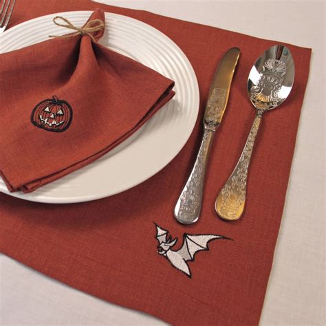 Halloween linen placemats sets, Custom embroidered spider we - Inspire ...