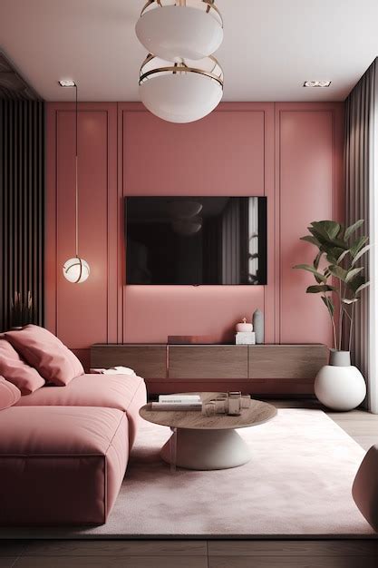 Premium AI Image | Interior of living room in pink colors in modern house