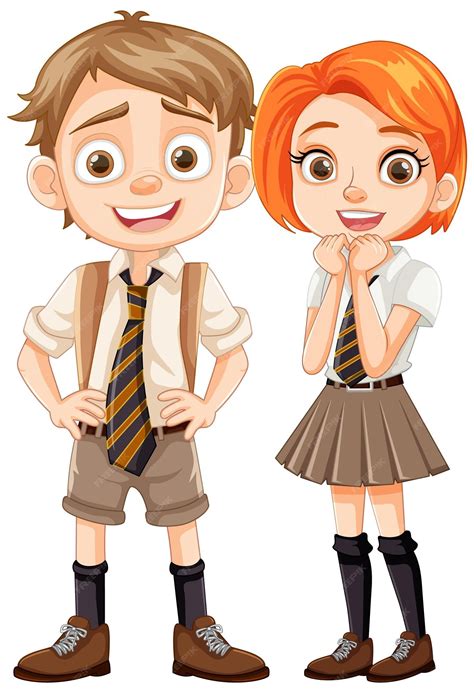premium vector cartoon characters  boy  girl students  uniform