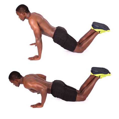 Shirtless Muscular Man Demonstrates How To Perform Knee Push Ups - High ...