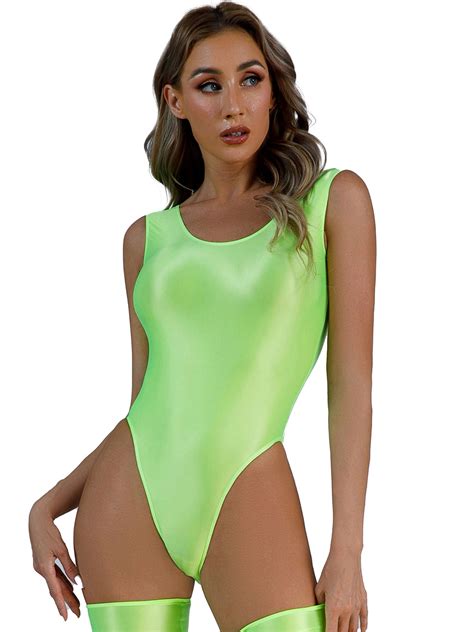YIZYIF Womens Glossy Swimsuit Solid Color One Piece Swimwear Short
