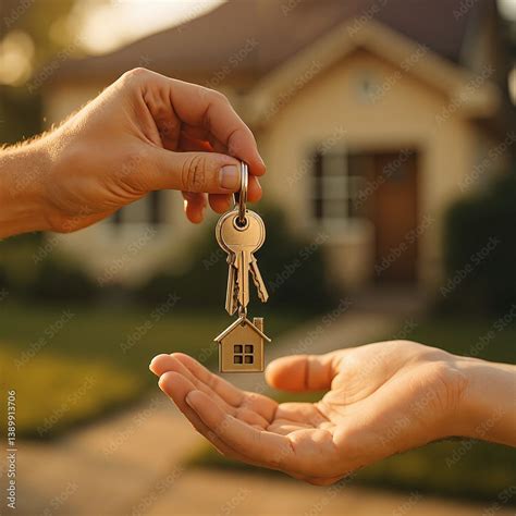 hands exchanging house keys  front    home stock photo real