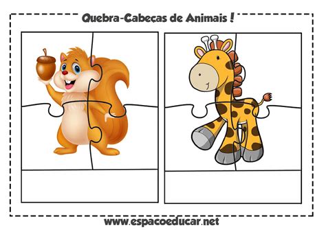 Jogo educativo grátis: quebra-cabeça de animais para imprimir e ...