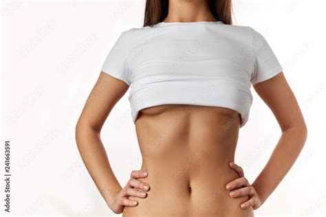 Healthy woman body, waistline. Slim female torso, small waist, belly ...